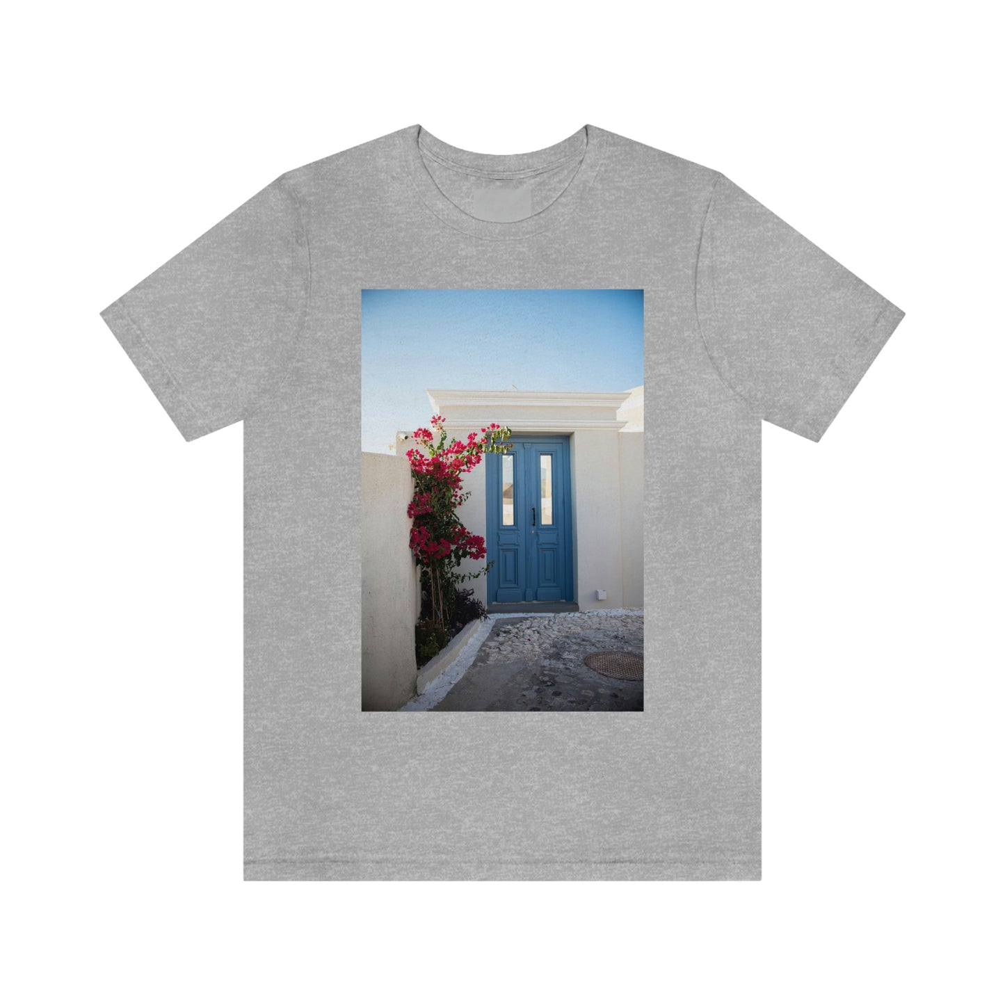 Greece Blue Door, Zara Neifield Photography - Unisex Jersey Short Sleeve Tee