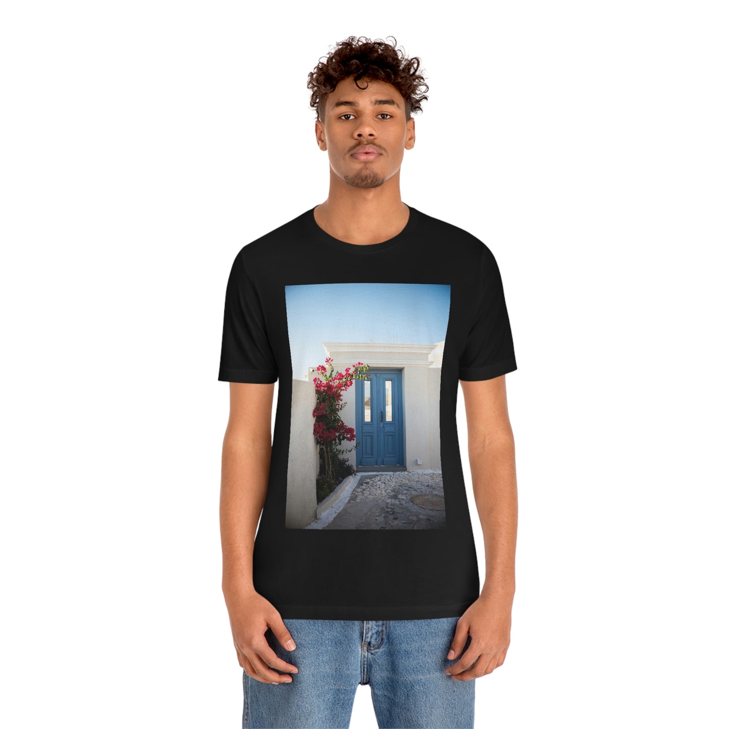 Greece Blue Door, Zara Neifield Photography - Unisex Jersey Short Sleeve Tee