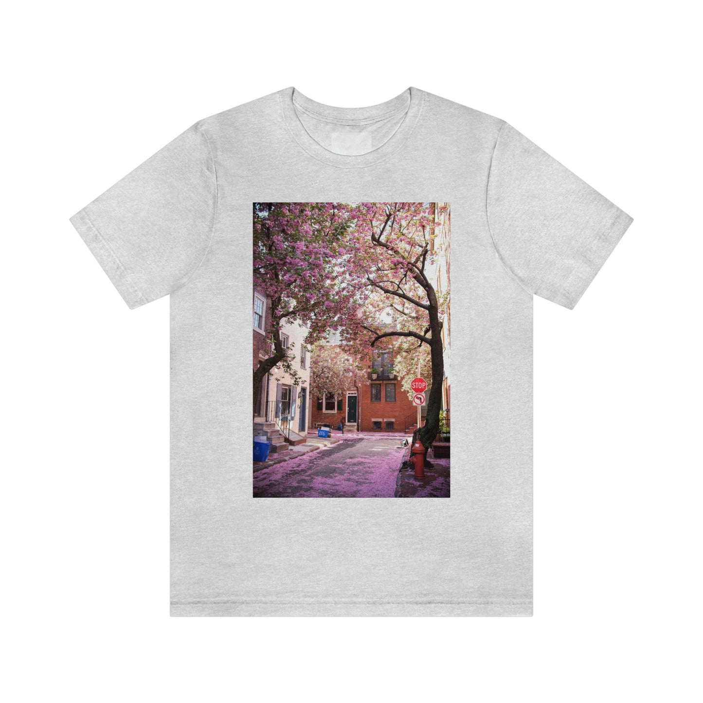 Cherry Blossom Street Scene - Zara Neifield Photography - Unisex Jersey Short Sleeve Tee