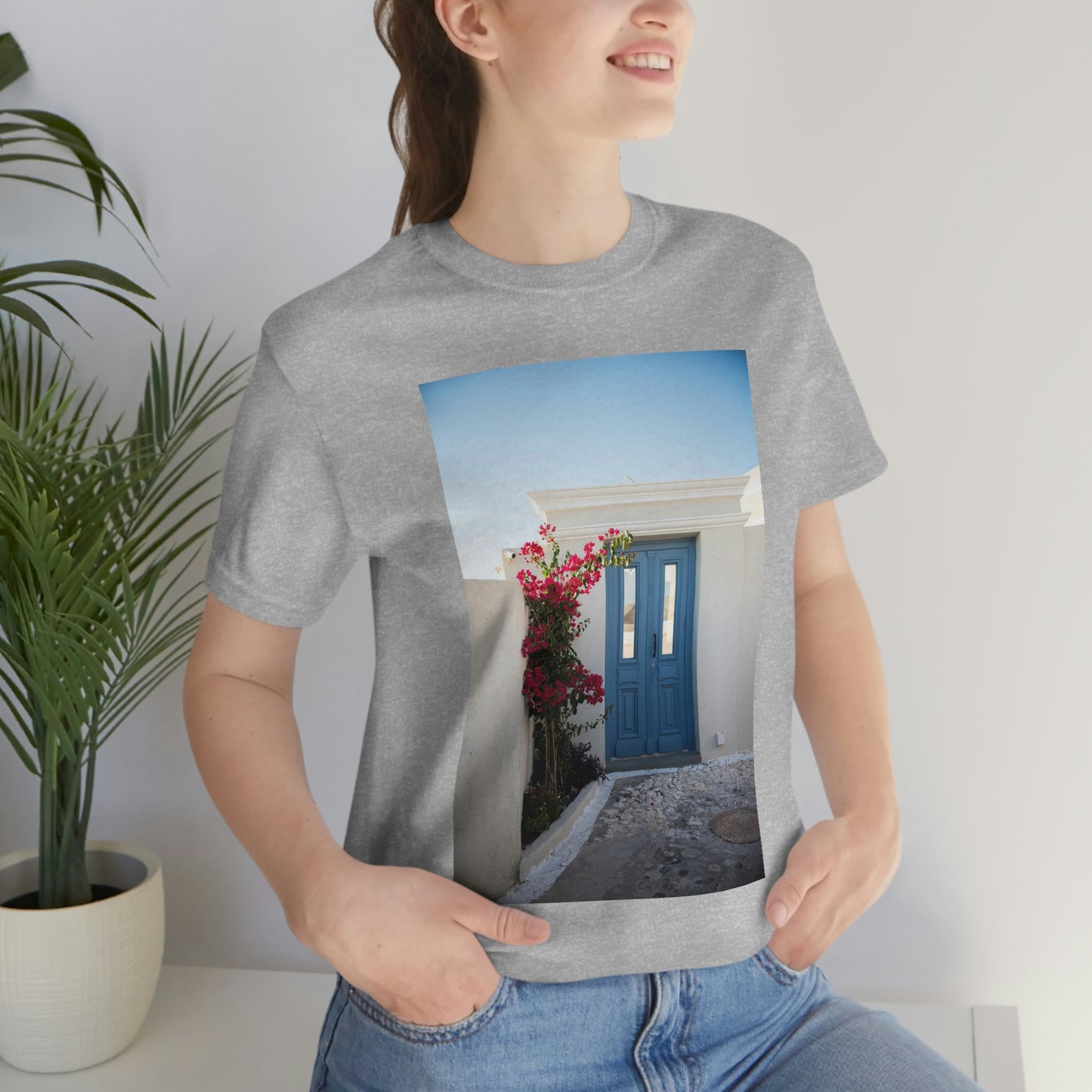 Greece Blue Door, Zara Neifield Photography - Unisex Jersey Short Sleeve Tee