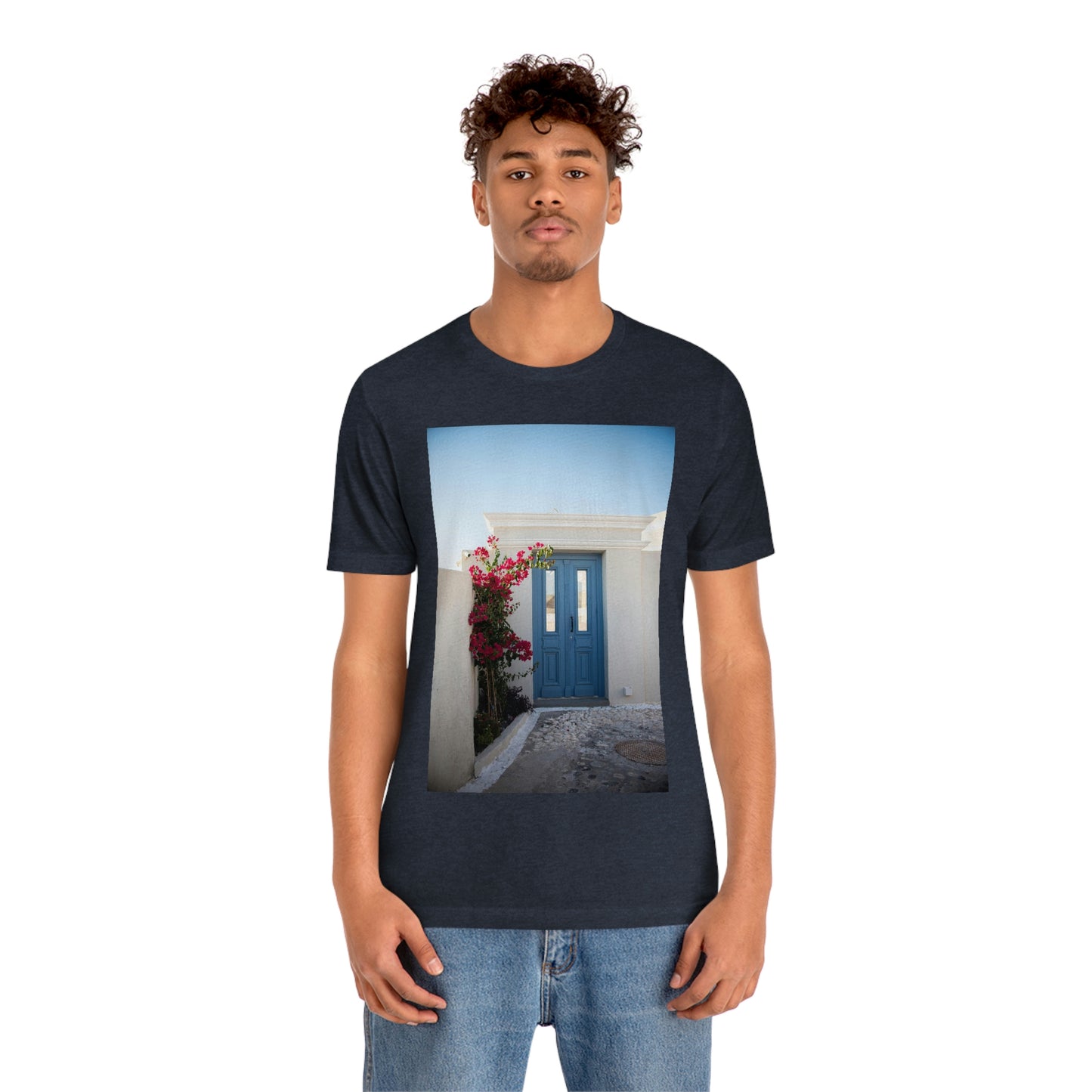 Greece Blue Door, Zara Neifield Photography - Unisex Jersey Short Sleeve Tee