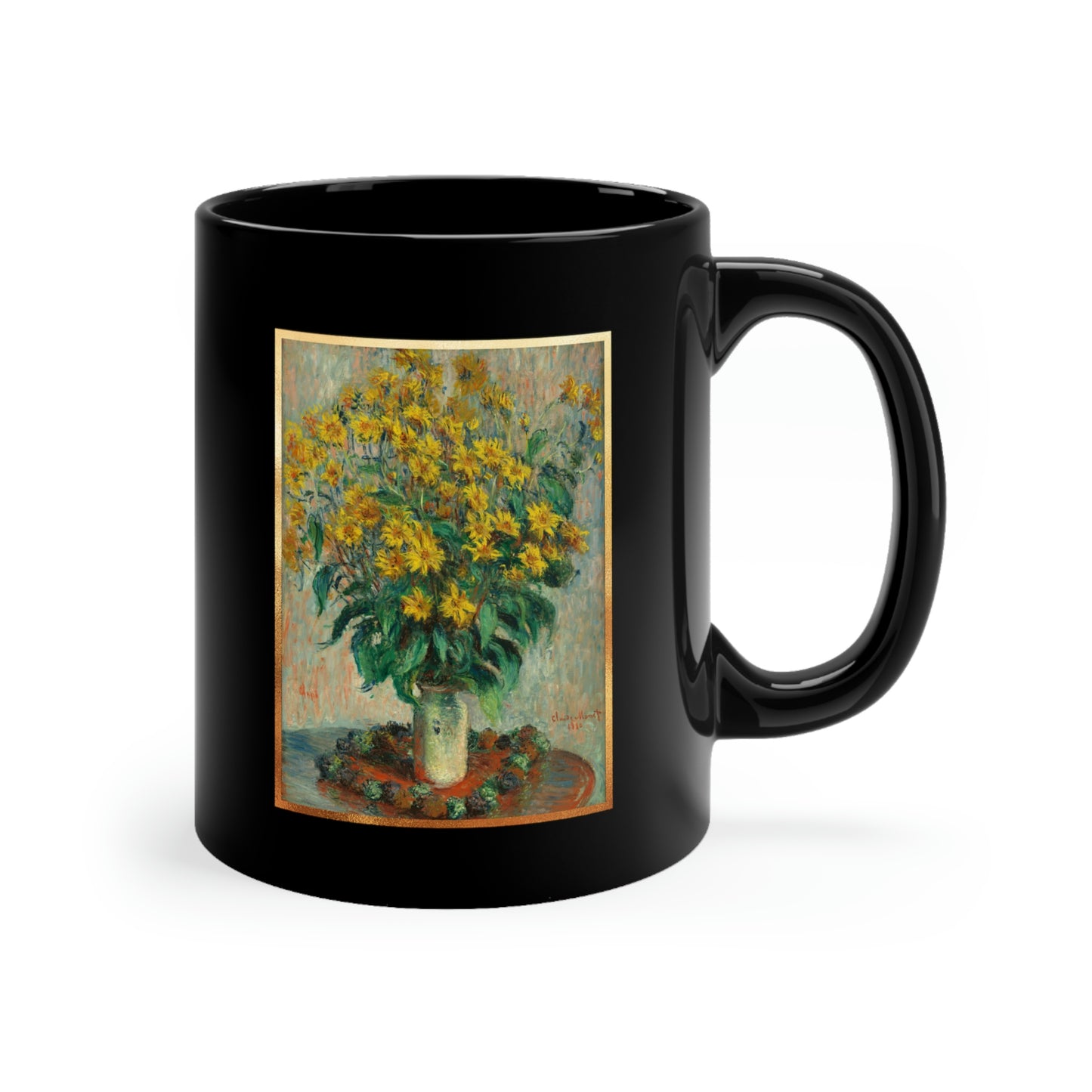 Monet Flowers - Black mug 11oz