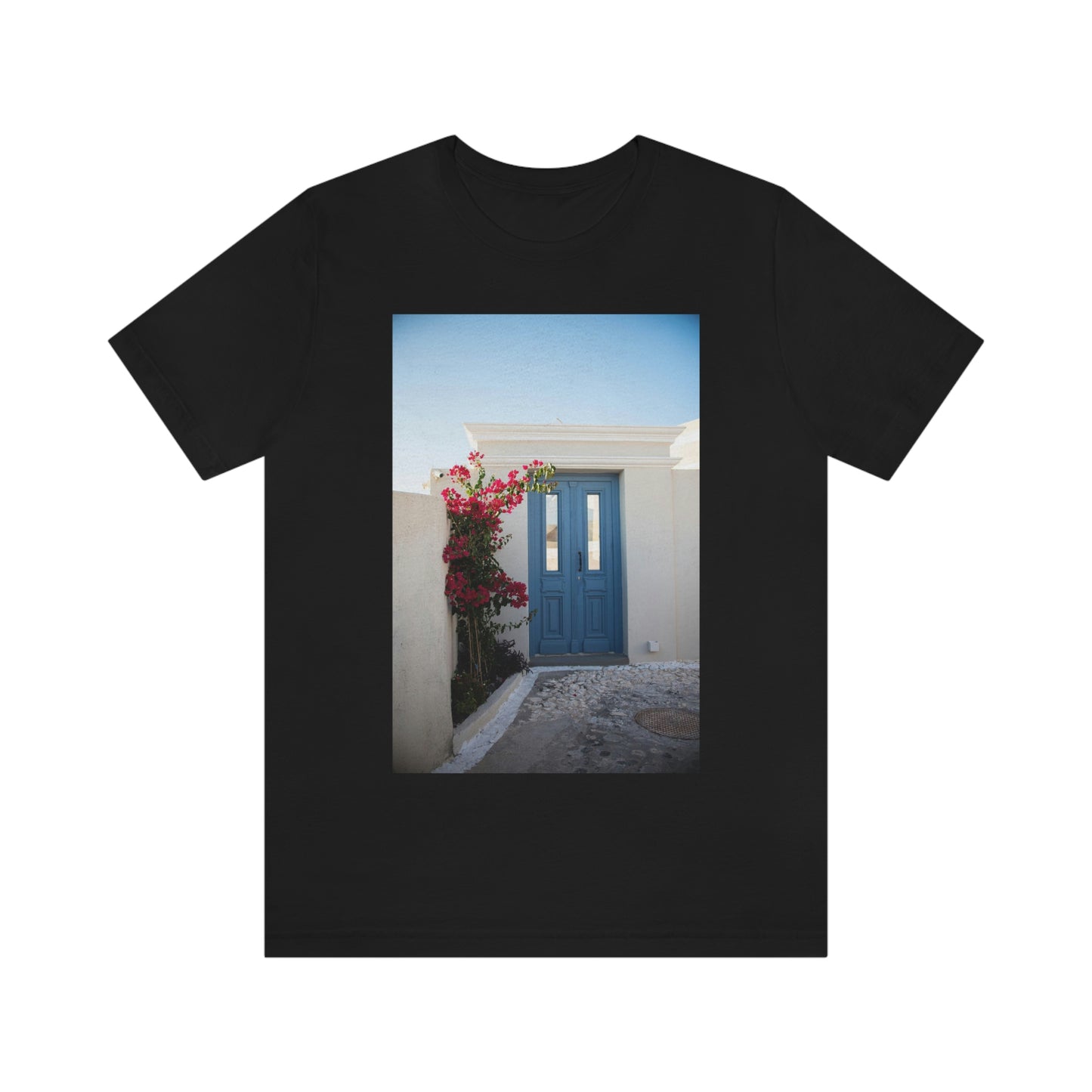 Greece Blue Door, Zara Neifield Photography - Unisex Jersey Short Sleeve Tee